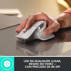 Mouse sem fio Logitech MX Master 3S com Sensor Darkfield para Uso em Qualquer Superfície, Design Ergonômico, Clique Silencioso, Conexão USB ou Bluetooth